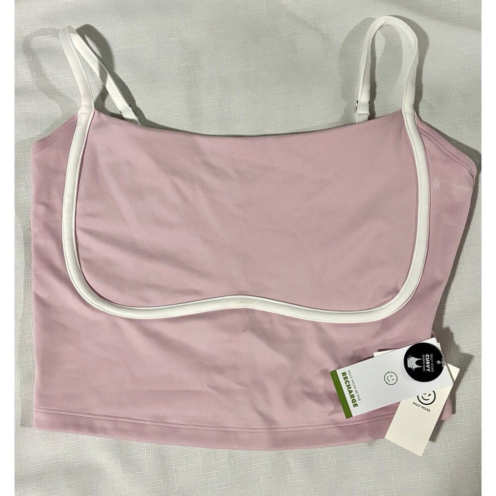 Gilly Hicks Active Recharge Curvy Sports Tank XL Pink White Built In Bra NWT